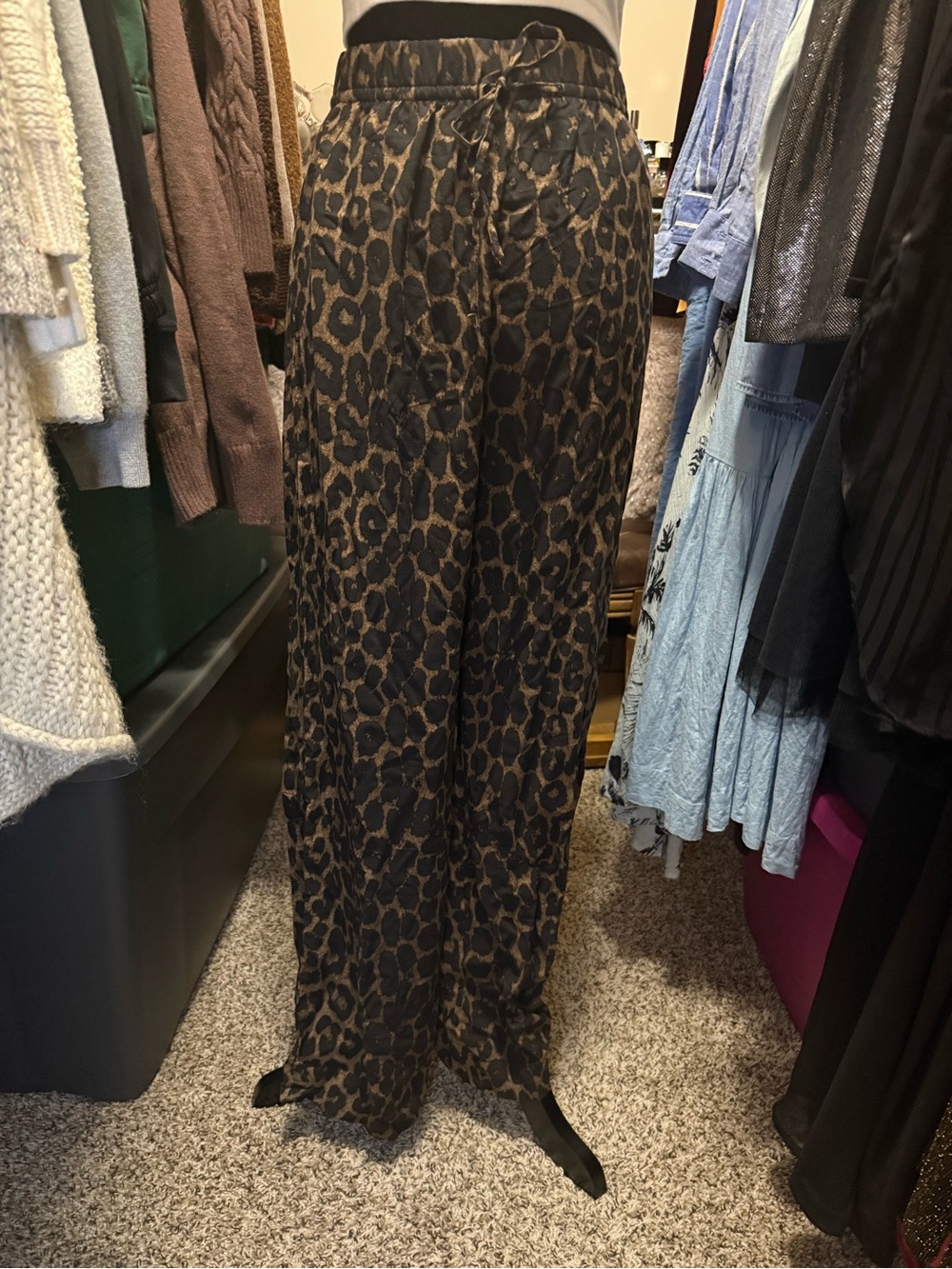 H&M Wide-Leg Leopard Print Pants - Black & Brown